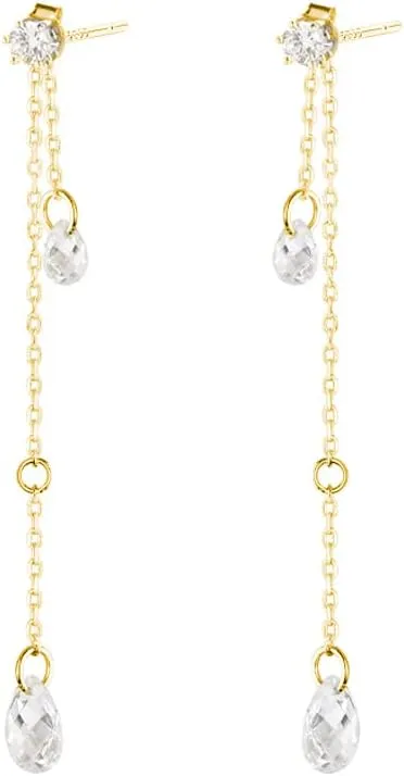 SLUYNZ Solid 925 Sterling Silver CZ Droplet Dangle Earrings Chain for Women Teens Teardrop Wedding Dangling Earrings Tassel Sparkling CZ Studs Chain