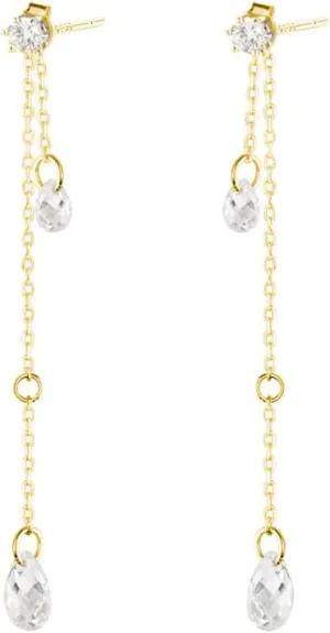 SLUYNZ Solid 925 Sterling Silver CZ Droplet Dangle Earrings Chain for Women Teens Teardrop Wedding Dangling Earrings Tassel Sparkling CZ Studs Chain