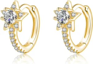 SLUYNZ Solid 925 Sterling Silver Small Star Hoop Earrings for Women Teens CZ Star Hoop Earrings Huggie