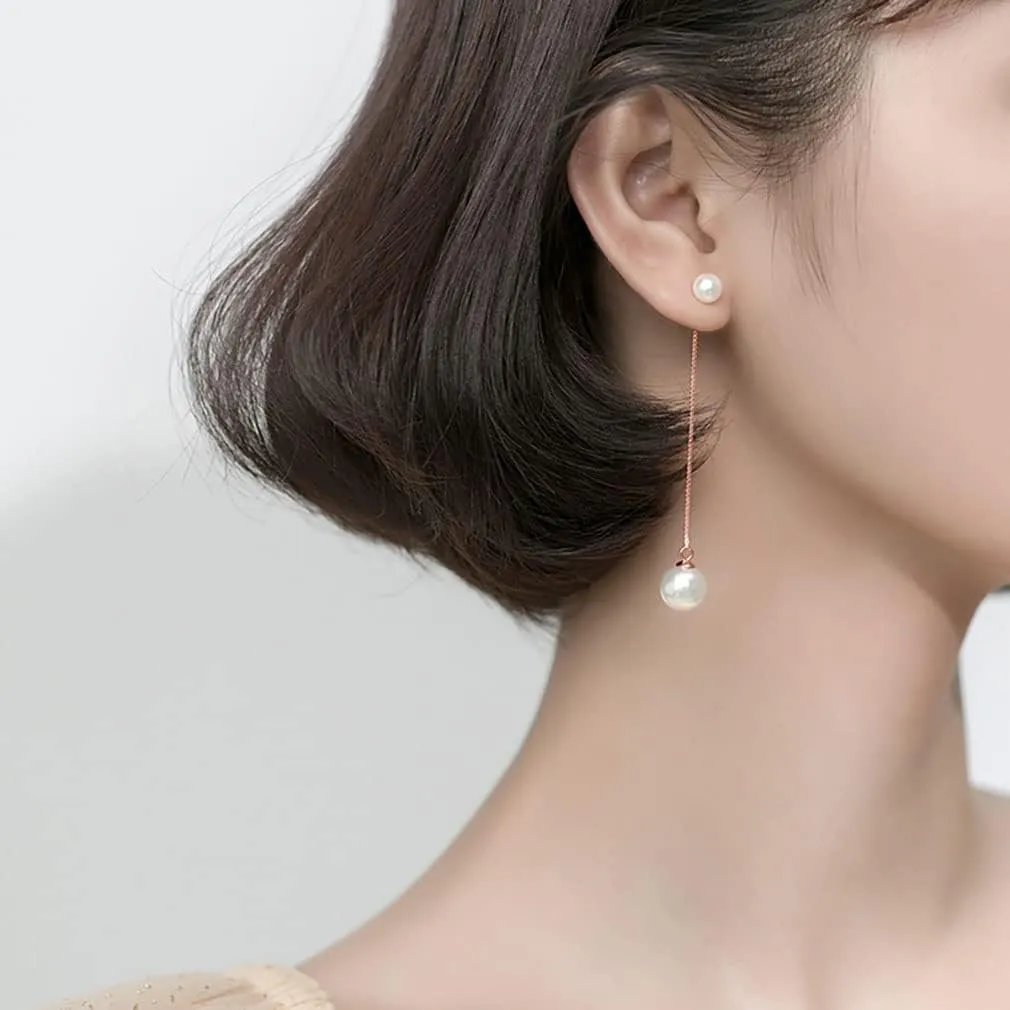 SLUYNZ Sterling Silver Pearls Dangle Earrings Chain for Women Teen Girls Pearls Wedding Drop Earrings for Brides Long Tassel
