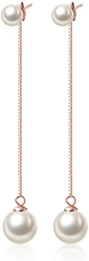 SLUYNZ Sterling Silver Pearls Dangle Earrings Chain for Women Teen Girls Pearls Wedding Drop Earrings for Brides Long Tassel