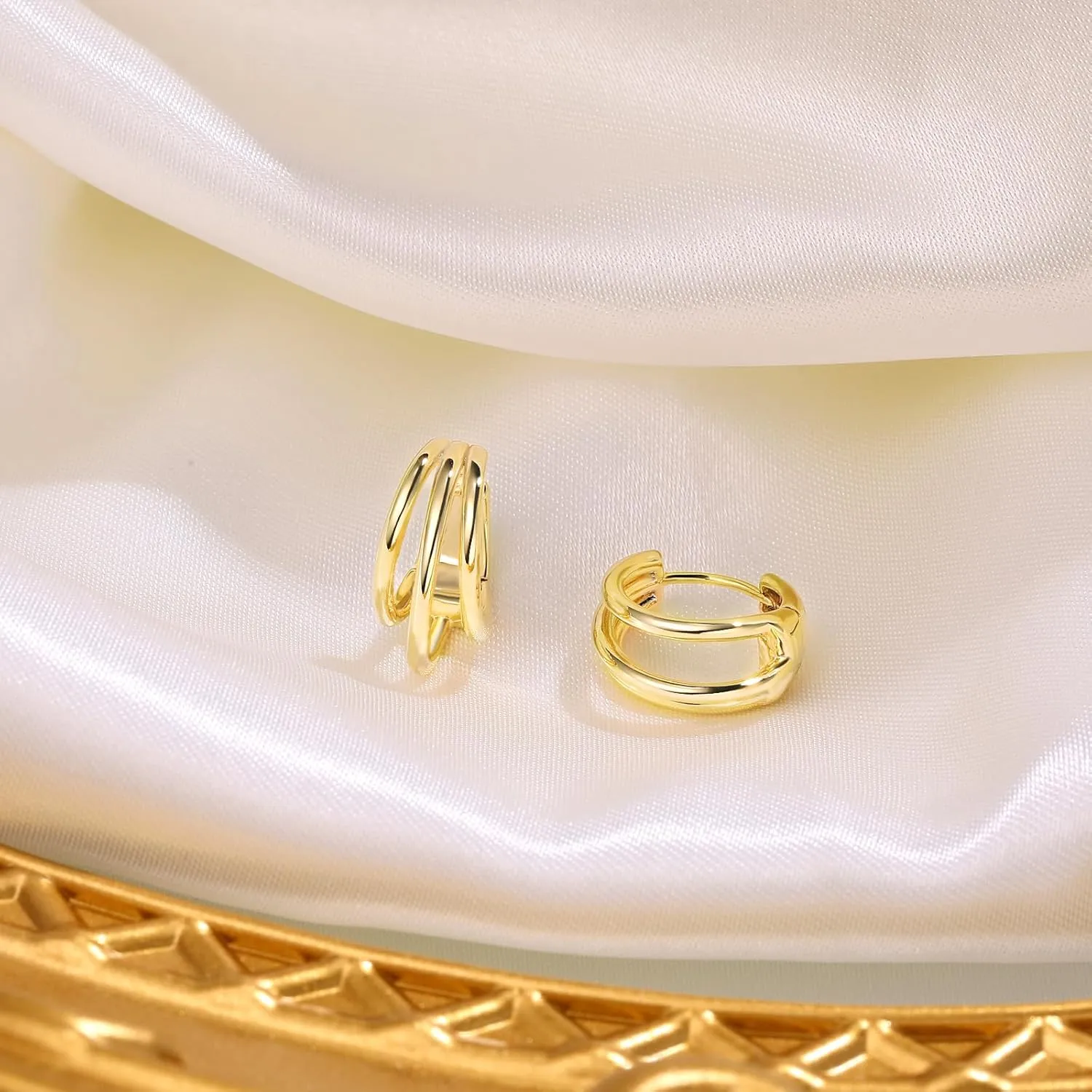 Small Chunky Gold Hoop Earrings for Women Hypoallergenic 925 Sterling Silver Post Lightweight 14k Gold Plated Thick Hoop Earrings for Women