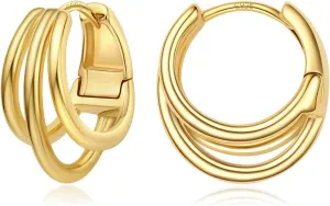 Small Chunky Gold Hoop Earrings for Women Hypoallergenic 925 Sterling Silver Post Lightweight 14k Gold Plated Thick Hoop Earrings for Women