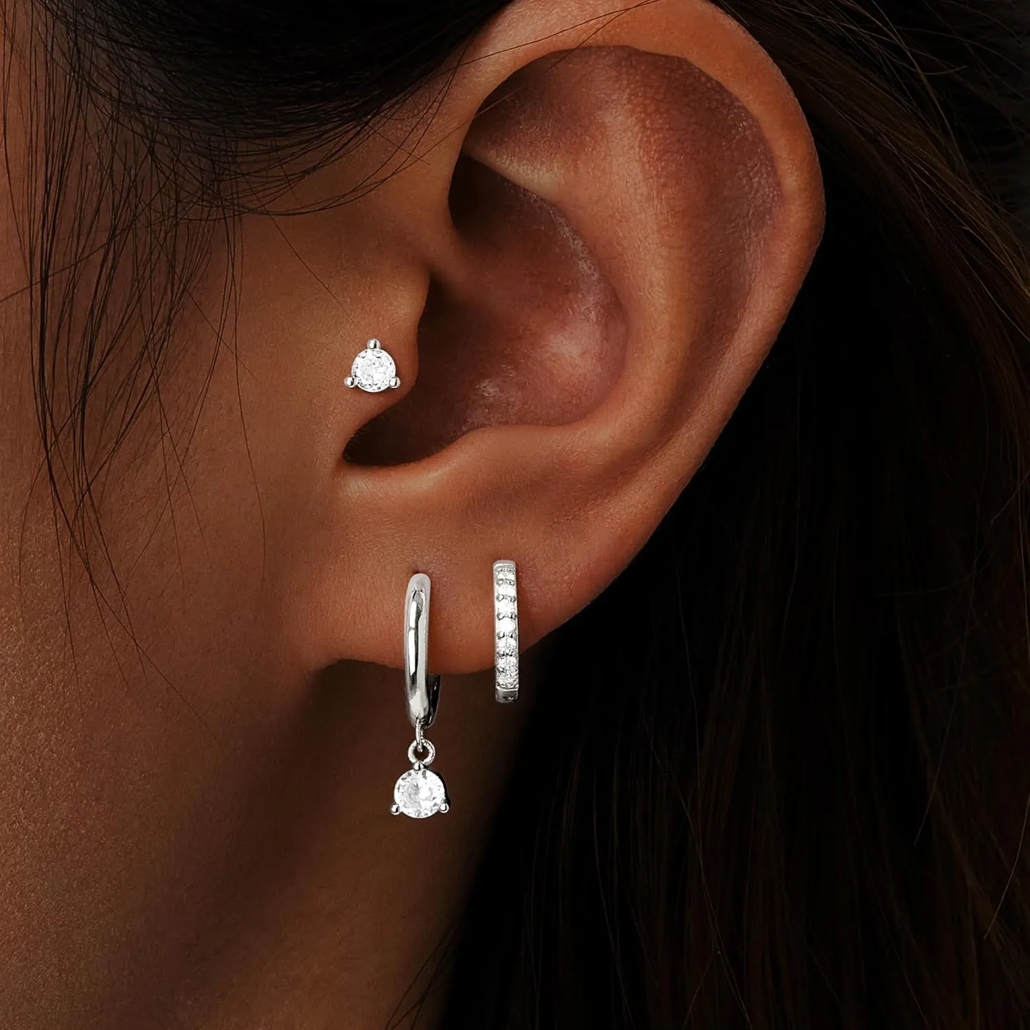 Small Gold Hoop Earrings Set, Dainty Stud Earring 14K Plated Hypoallergenic Sterling Silver Dangle Cartilage Huggie Hoops for Multiple Piercing Trendy Jewelry Women Gifts