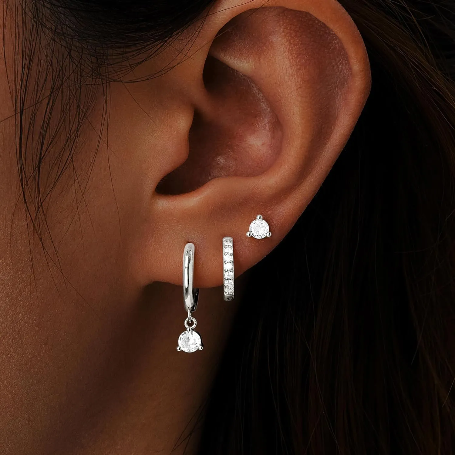 Small Gold Hoop Earrings Set, Dainty Stud Earring 14K Plated Hypoallergenic Sterling Silver Dangle Cartilage Huggie Hoops for Multiple Piercing Trendy Jewelry Women Gifts