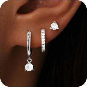 Small Gold Hoop Earrings Set, Dainty Stud Earring 14K Plated Hypoallergenic Sterling Silver Dangle Cartilage Huggie Hoops for Multiple Piercing Trendy Jewelry Women Gifts