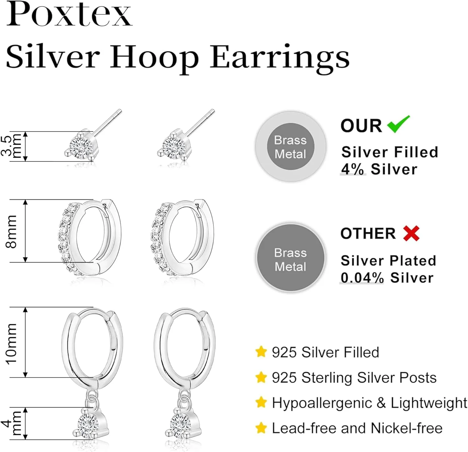 Small Gold Hoop Earrings Set, Dainty Stud Earring 14K Plated Hypoallergenic Sterling Silver Dangle Cartilage Huggie Hoops for Multiple Piercing Trendy Jewelry Women Gifts