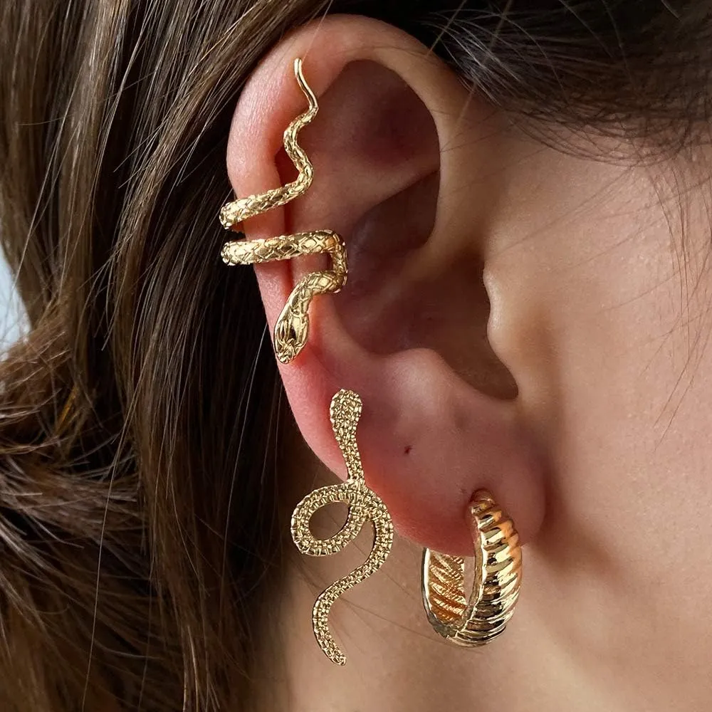 Snake Cuff Earrings Gold Snake Ear Climber Earrings Boho Gold Cartilage Ear Crawler Earrings Gothic Serpent Clip on Wrap Earrings Ruby Snake Earrings Jewelry for Women