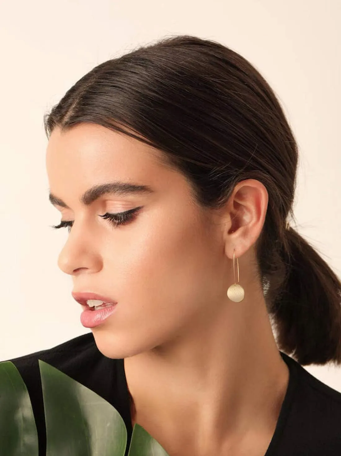 SOFYBJA Statement Long Gold Circle Simicircle Ball Dangling Earrings for Women Lightweight Circle Disc Coin Geometric Flat Brushed 18k Gold Plated Drop Dangle Hanging Hoop Earrings for women Gift for Her