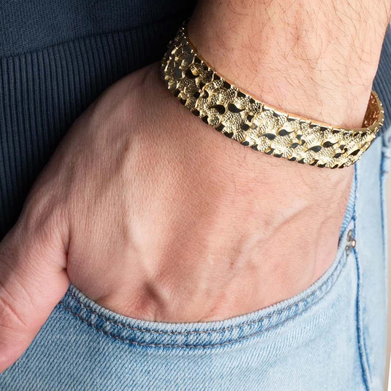Solid 14k Gold Textured-Style Nugget Bracelet