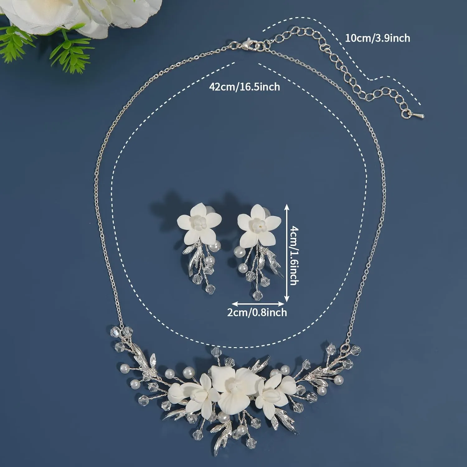 soulshow Real Cultured Freshwater Pearl Necklace Pendant Silver Jewelry Set for Women Handmade Dangle Pearl Earrings Bridal Trendy Wedding Prom Accessories Gifts