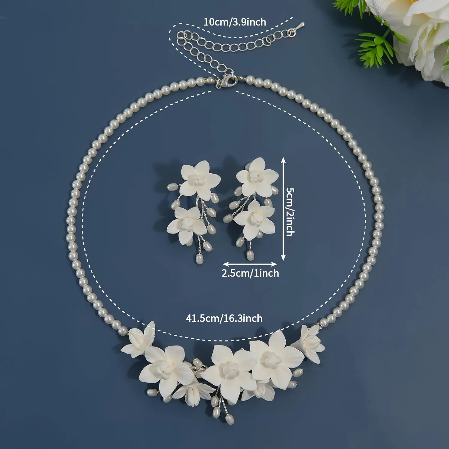 soulshow Real Cultured Freshwater Pearl Necklace Pendant Silver Jewelry Set for Women Handmade Dangle Pearl Earrings Bridal Trendy Wedding Prom Accessories Gifts