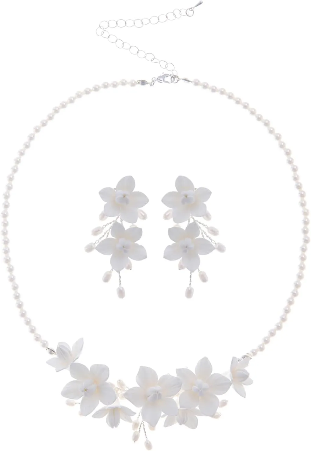 soulshow Real Cultured Freshwater Pearl Necklace Pendant Silver Jewelry Set for Women Handmade Dangle Pearl Earrings Bridal Trendy Wedding Prom Accessories Gifts