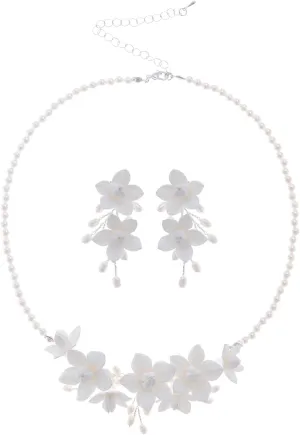 soulshow Real Cultured Freshwater Pearl Necklace Pendant Silver Jewelry Set for Women Handmade Dangle Pearl Earrings Bridal Trendy Wedding Prom Accessories Gifts