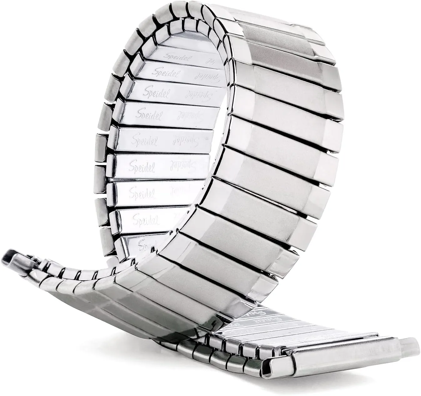 Speidel Mens Twist-O-Flex Stainless Steel Stretch Metal Replacement Expansion Watch Band with Self-Adjusting Straight or Curved Ends for 16mm 17mm 18mm timepieces