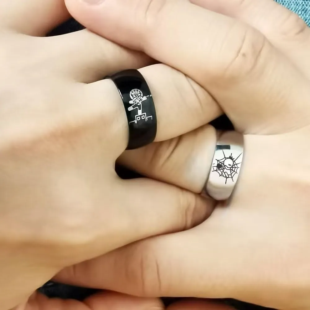 Spiderman Couples Ring for Him and Her,Crown Heart Lovers Ring Anniversary Promise Wedding Band Stainless Steel Comfort Fit