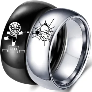 Spiderman Couples Ring for Him and Her,Crown Heart Lovers Ring Anniversary Promise Wedding Band Stainless Steel Comfort Fit