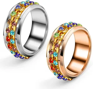Spinner Ring Stainless Steel ring, Anxiety Fidget Rings for Men and Women Anti Anxiety Rings Fidget Band Rings Anxiety Spinning Rings with zircon size