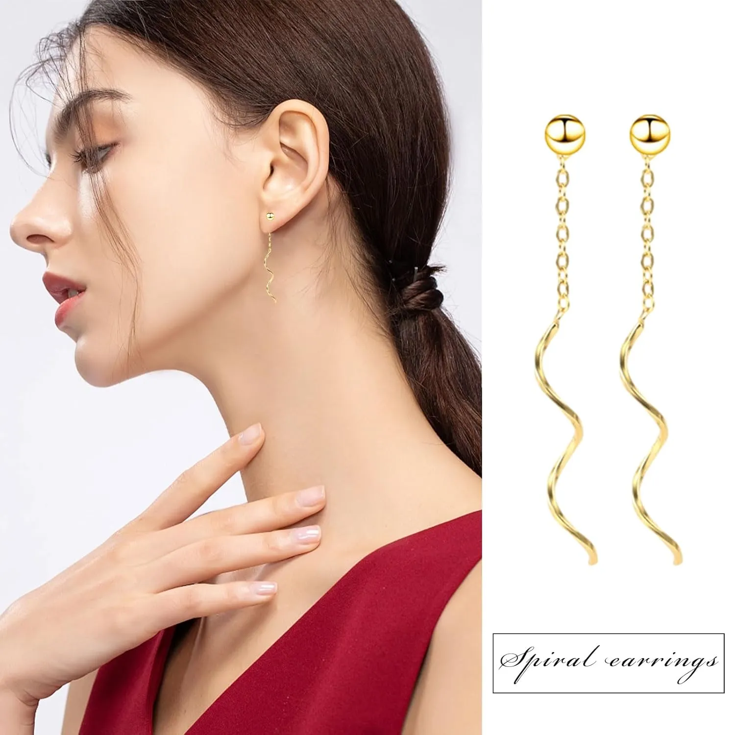 Spiral Threader Earrings, 925 Sterling Silver Handmade Long Pull Through Earrings for Teen Girls Twisted Linear Drop Dangle Earrings for Women Trendy Gifts
