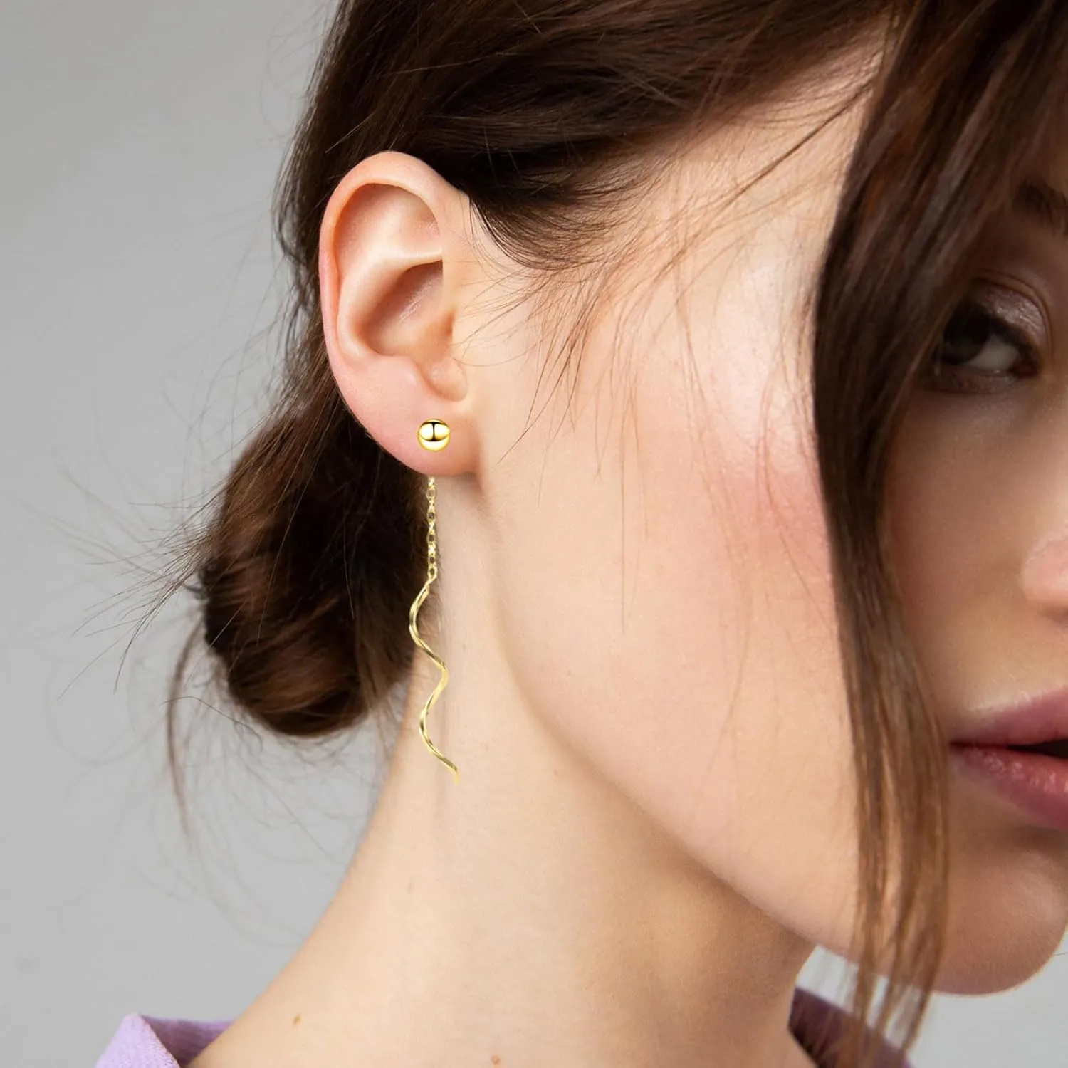 Spiral Threader Earrings, 925 Sterling Silver Handmade Long Pull Through Earrings for Teen Girls Twisted Linear Drop Dangle Earrings for Women Trendy Gifts