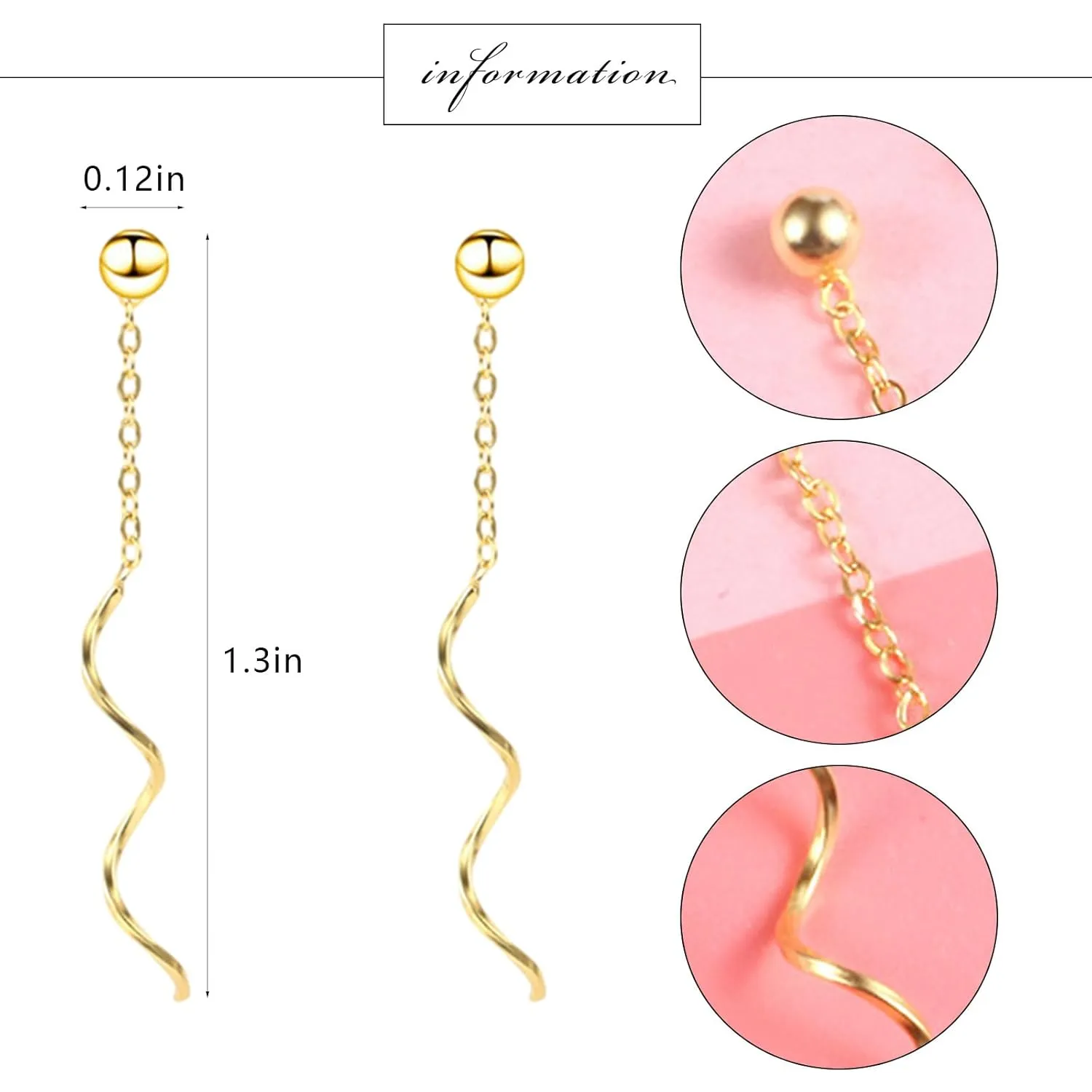 Spiral Threader Earrings, 925 Sterling Silver Handmade Long Pull Through Earrings for Teen Girls Twisted Linear Drop Dangle Earrings for Women Trendy Gifts