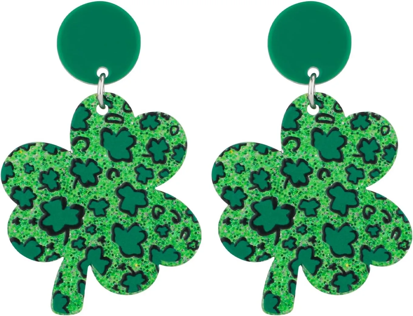 St Patrick's Day Earrings, Green Stylish Shamrock Dangle Earrings Acrylic Clover Drop Earrings Holiday Earrings St Patrick Earrings for Women Girls (One Leaves)