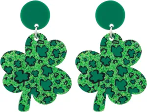St Patrick's Day Earrings, Green Stylish Shamrock Dangle Earrings Acrylic Clover Drop Earrings Holiday Earrings St Patrick Earrings for Women Girls (One Leaves)
