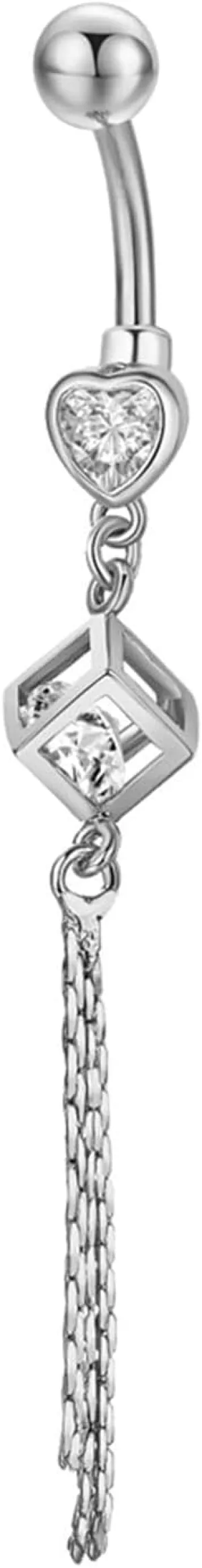 Stainless Steel Navel Rings for Women, CZ Spiral Navel Rings for Women Tassel White Belly Rings