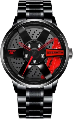 Stainless Steel Watches for Men-Waterproof Stainless Steel Japanese Quartz Wrist Watch Sports Men's Watches-Car Wheel Rim Hub Unique Design