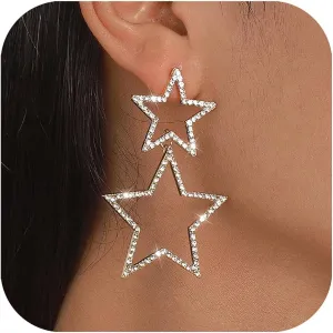 Star Earrings Gold/Silver Sparkly Rhinestone Earrings for Women Big Tassel Star Drop Earings For s Birthday Party Star Jewelry Gifts