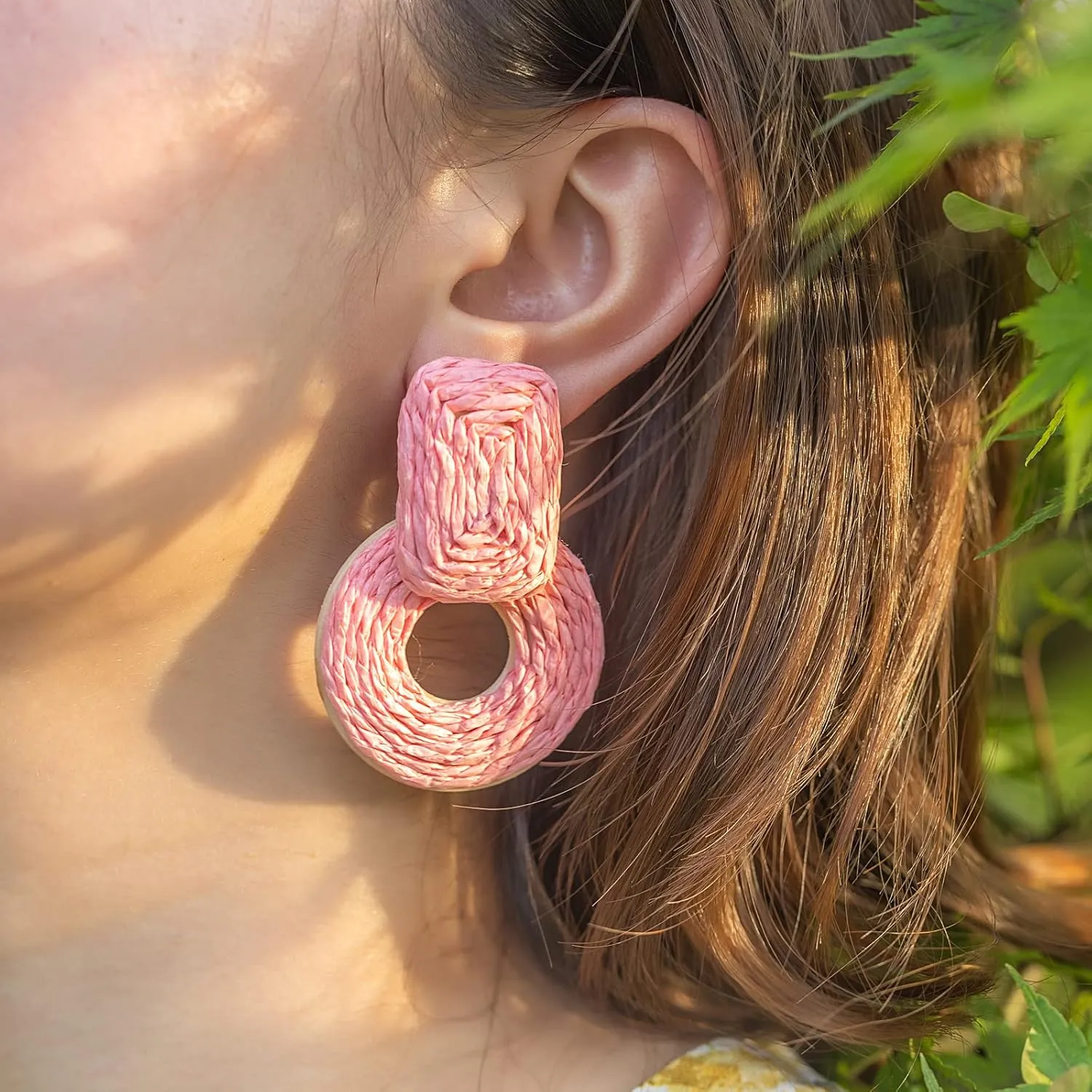 Statement Boho Rattan Dangle Earrings - Handmade Straw Wrap Summer Drop Dangling Earrings for Women