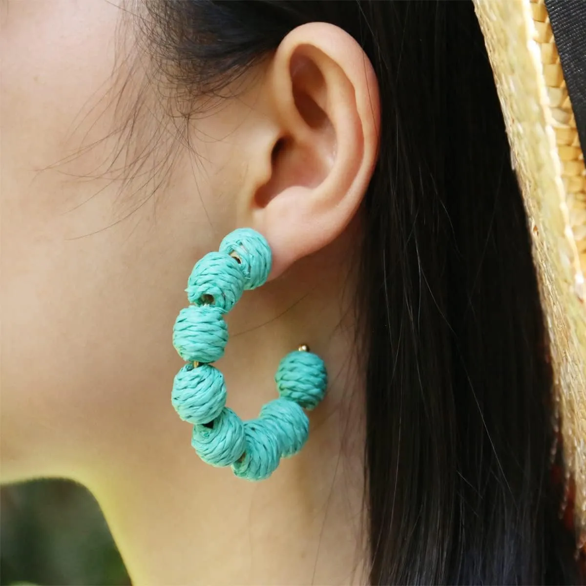 Statement Rattan Hoop Earrings, Raffia Earrings for Women Girls, Bohemian Raffia Dangle Earrings, Trendy Summer Earrings Jewelry Gifts