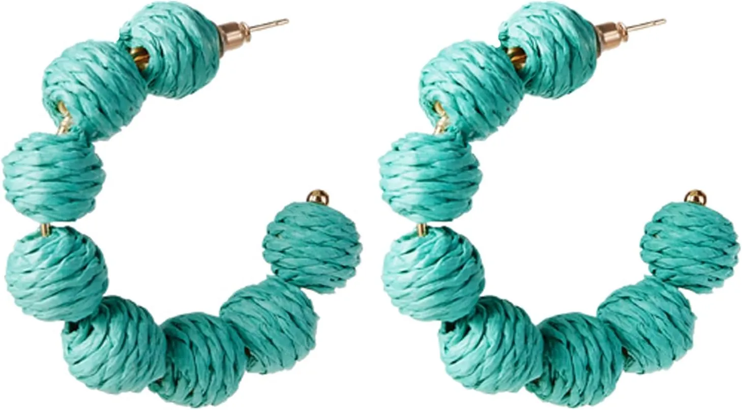 Statement Rattan Hoop Earrings, Raffia Earrings for Women Girls, Bohemian Raffia Dangle Earrings, Trendy Summer Earrings Jewelry Gifts