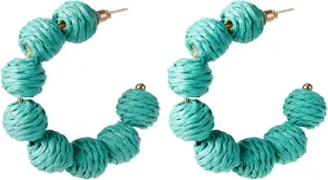 Statement Rattan Hoop Earrings, Raffia Earrings for Women Girls, Bohemian Raffia Dangle Earrings, Trendy Summer Earrings Jewelry Gifts