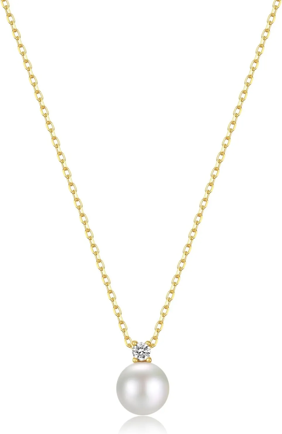 Sterling Silver 925 Pearl Pendant Necklace for Women Dainty CZ Necklace 14K Gold Vermeil Necklace Chain Freshwater Pearl Necklace Adjustable Simple Pearl Necklaces for Everyday Jewelry Gifts