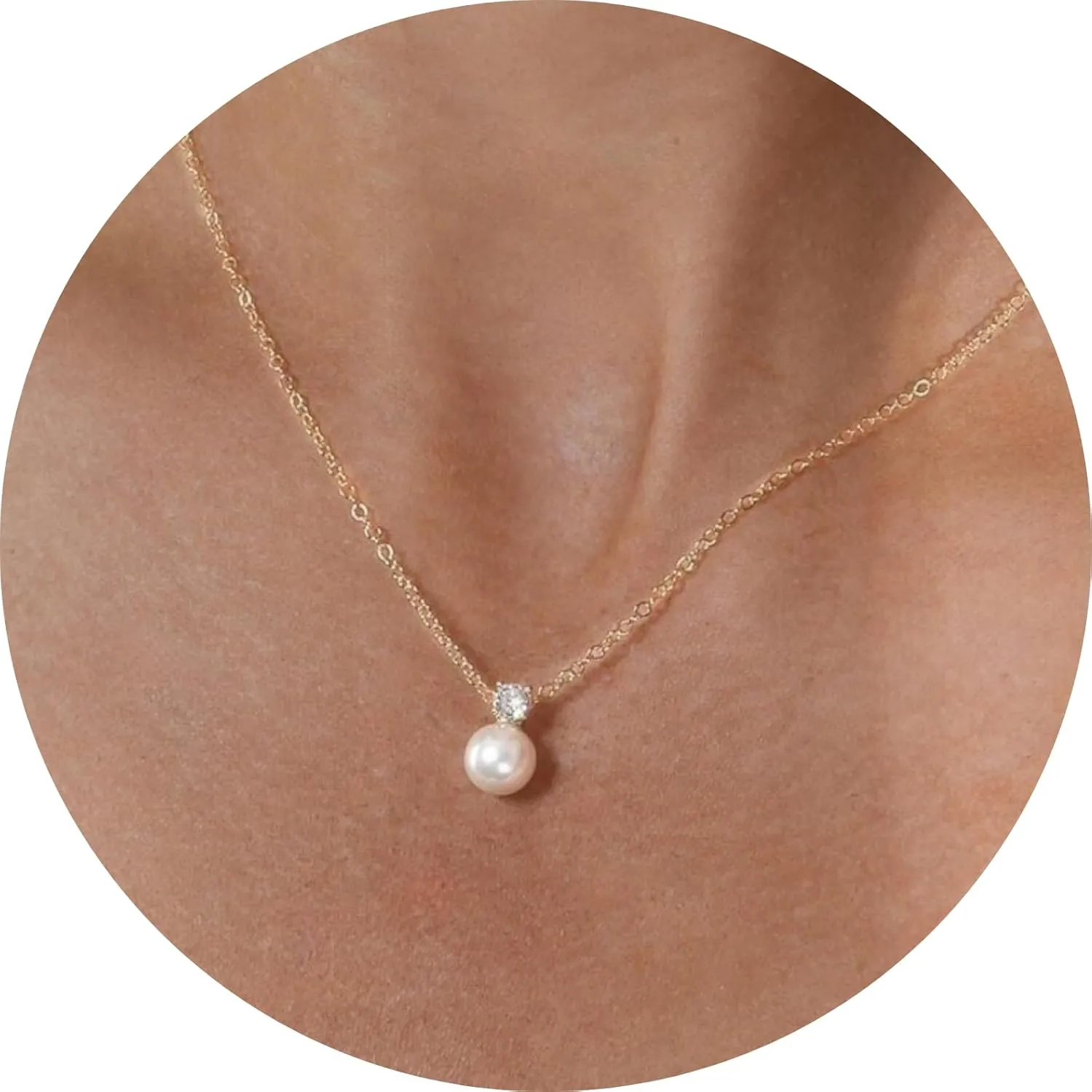 Sterling Silver 925 Pearl Pendant Necklace for Women Dainty CZ Necklace 14K Gold Vermeil Necklace Chain Freshwater Pearl Necklace Adjustable Simple Pearl Necklaces for Everyday Jewelry Gifts