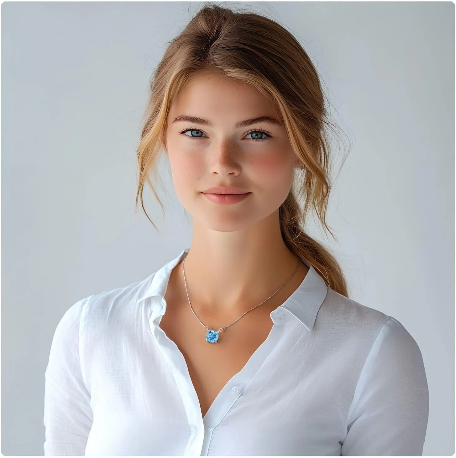 Sterling Silver Birthstone Necklace for Women Diamond Choker Necklace Round Pendant Dainty Jewelry Birthday Anniversary Wedding Gift