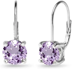 Sterling Silver Genuine or Synthetic Gemstone 7mm Round Dainty Leverback Drop Earrings for Women