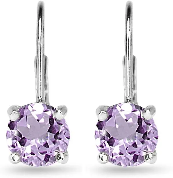 Sterling Silver Genuine or Synthetic Gemstone 7mm Round Dainty Leverback Drop Earrings for Women