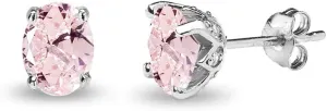 Sterling Silver Genuine or Synthetic Gemstone Oval Crown Stud Birthstone Earrings for Women