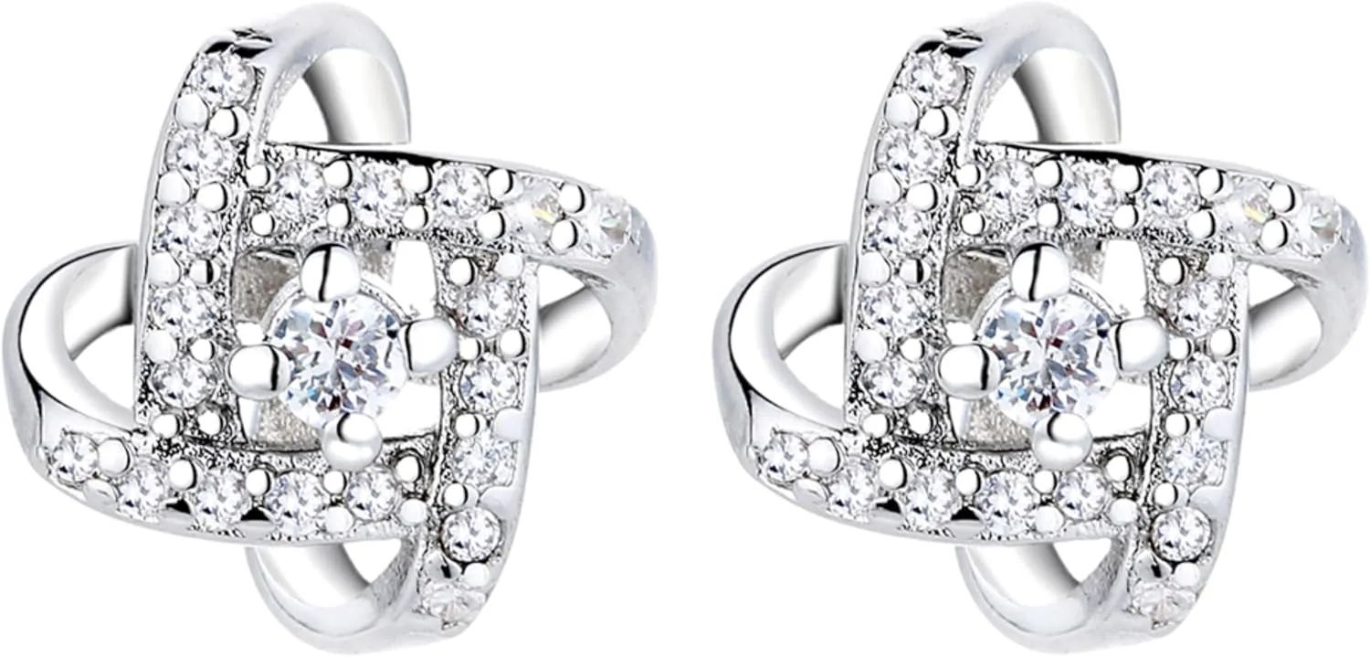 Sterling Silver Love Knot Stud Earrings with crystals from Swarovski