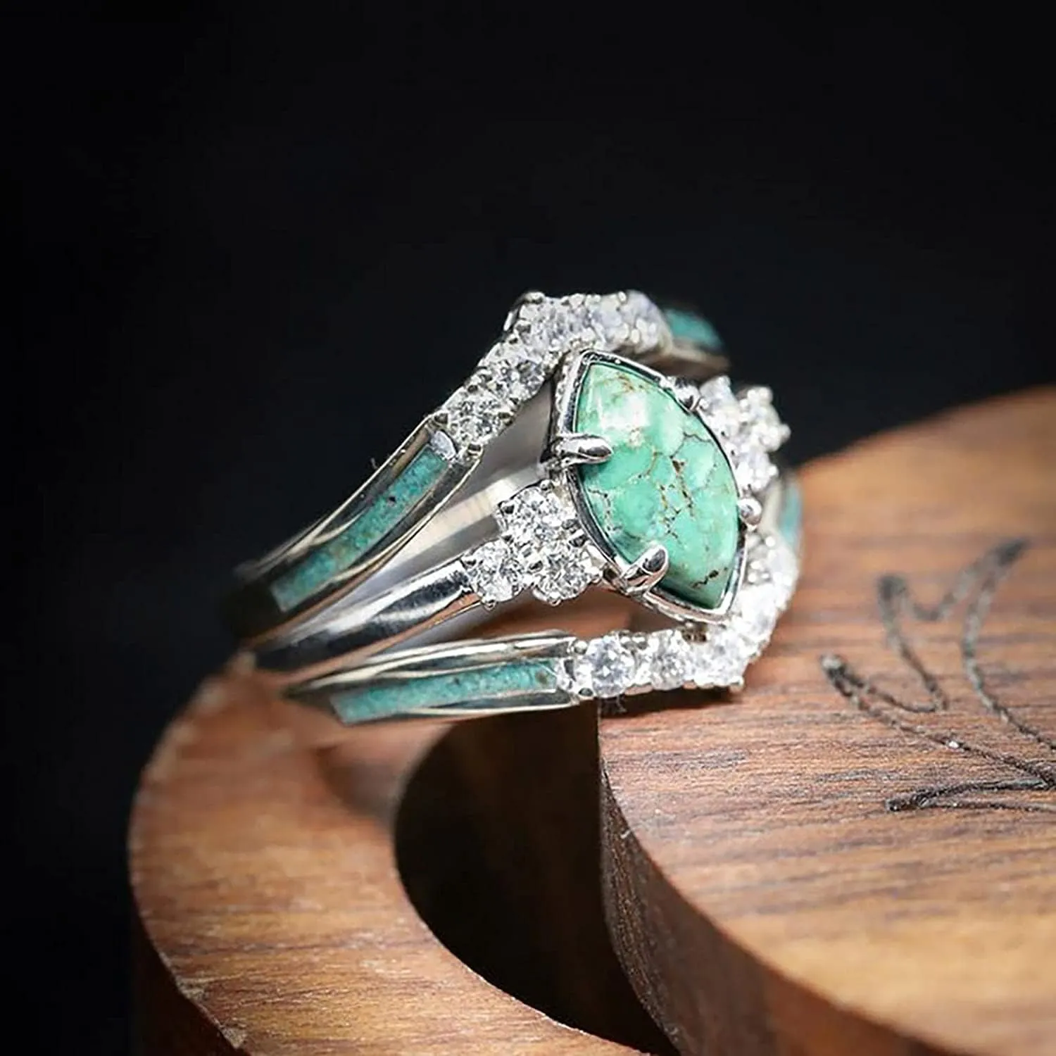 Sterling Silver Natural Gemstone Diamond 3 PCS Set Ring Simple Fashion Jewelry Popular