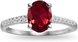 Sterling Silver Synthetic Ruby and White Topaz Oval Crown Ring
