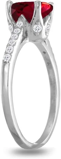 Sterling Silver Synthetic Ruby and White Topaz Oval Crown Ring