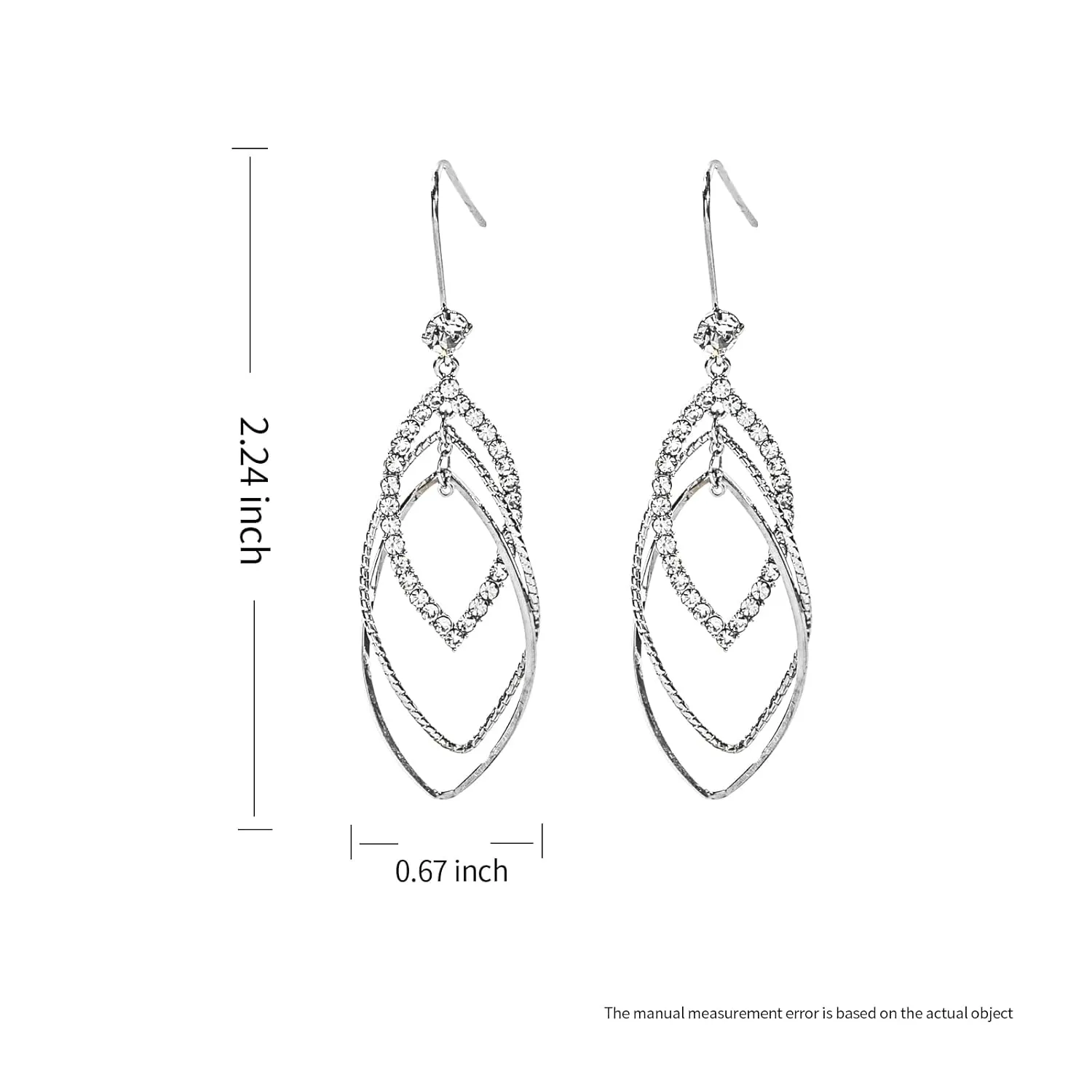 Sterling Silver Teardrop Dangle Earrings for Women,14k Gold Plated Double Linear Drop Hoop Diamonds Earrings (Silver)