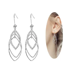 Sterling Silver Teardrop Dangle Earrings for Women,14k Gold Plated Double Linear Drop Hoop Diamonds Earrings (Silver)