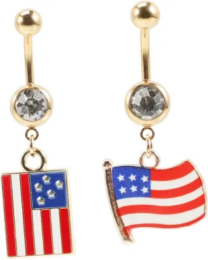 Stylish Stainless Steel Navel Rings Decorative Belly Button Piercing Jewelry American Flag Pattern