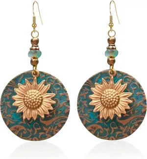 Sunflower Anmpab Bohemian Earrings Dangle Boho Handmade Antique Ethnic Jewelry Vintage Hoop Spiral Earrings for Women