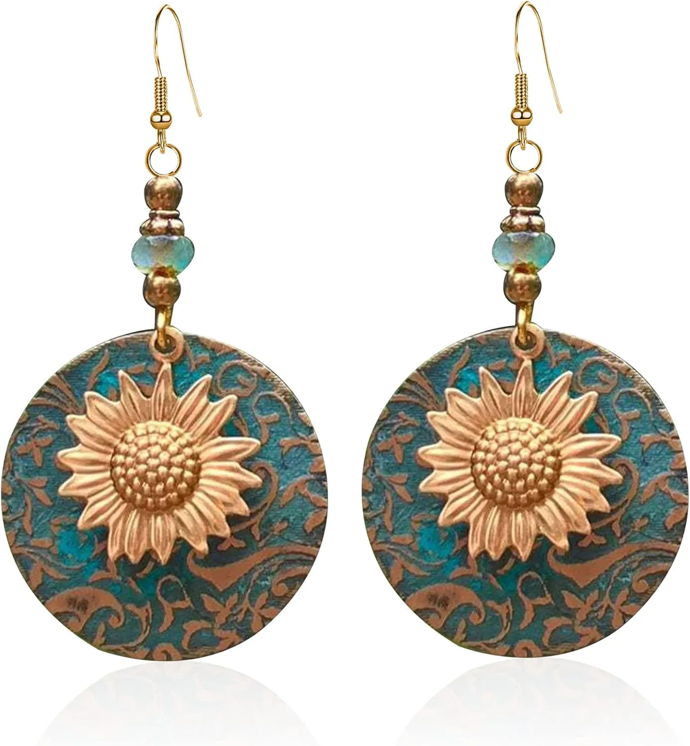 Sunflower Anmpab Bohemian Earrings Dangle Boho Handmade Antique Ethnic Jewelry Vintage Hoop Spiral Earrings for Women
