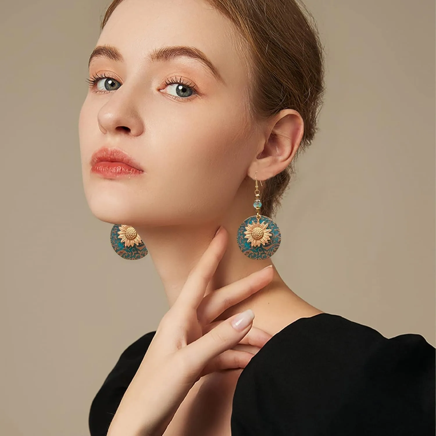 Sunflower Anmpab Bohemian Earrings Dangle Boho Handmade Antique Ethnic Jewelry Vintage Hoop Spiral Earrings for Women